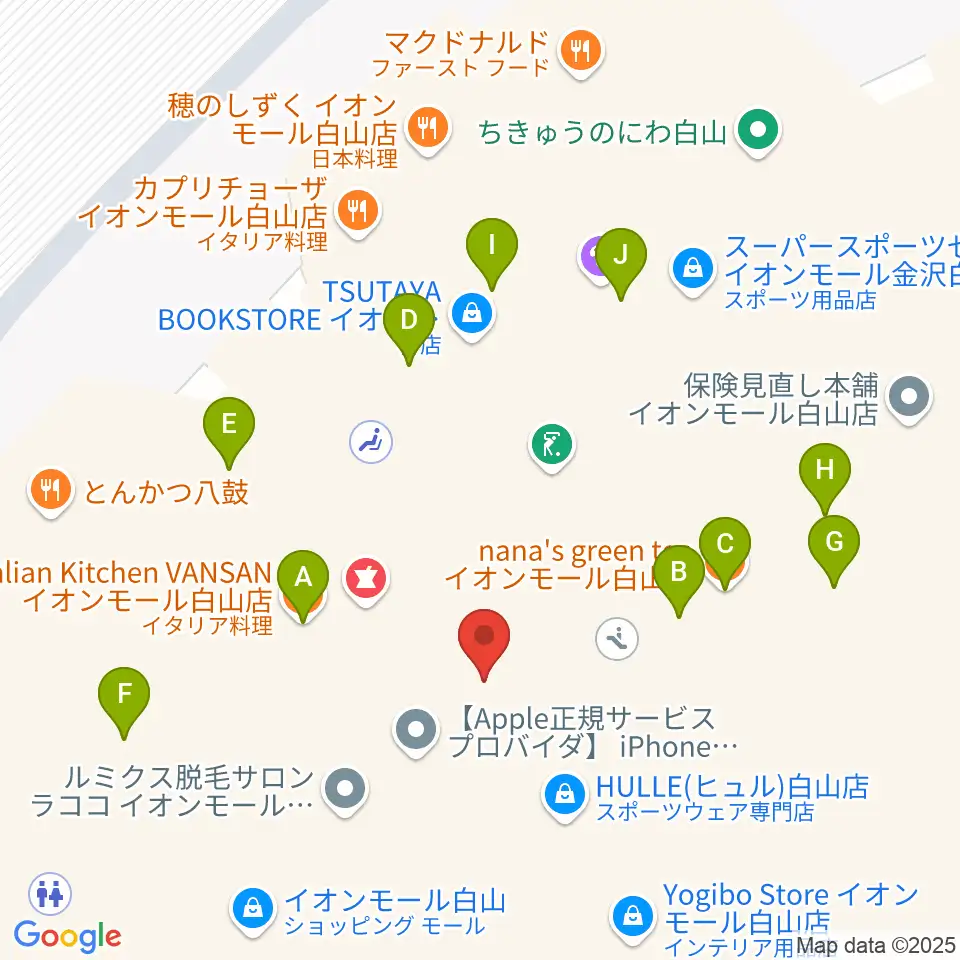 MPC楽器センター白山周辺のファミレス・ファーストフード一覧地図