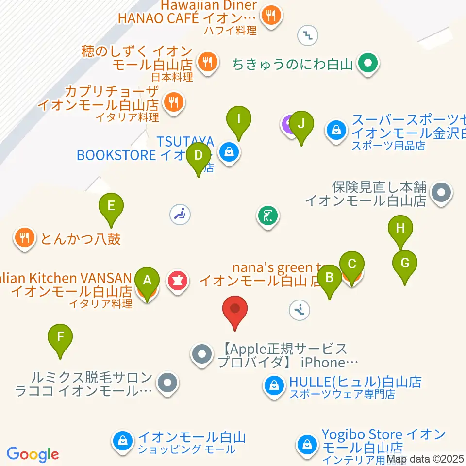 MPC楽器センター白山周辺のファミレス・ファーストフード一覧地図