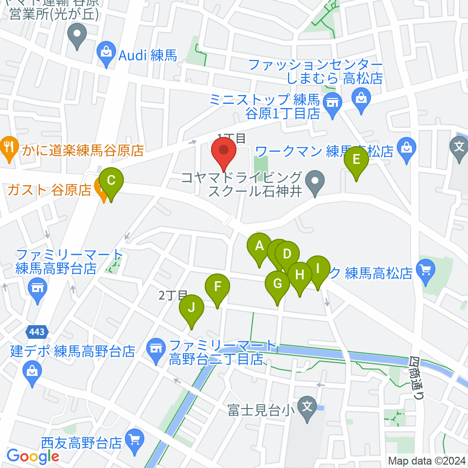 練馬区立総合体育館周辺のファミレス・ファーストフード一覧地図