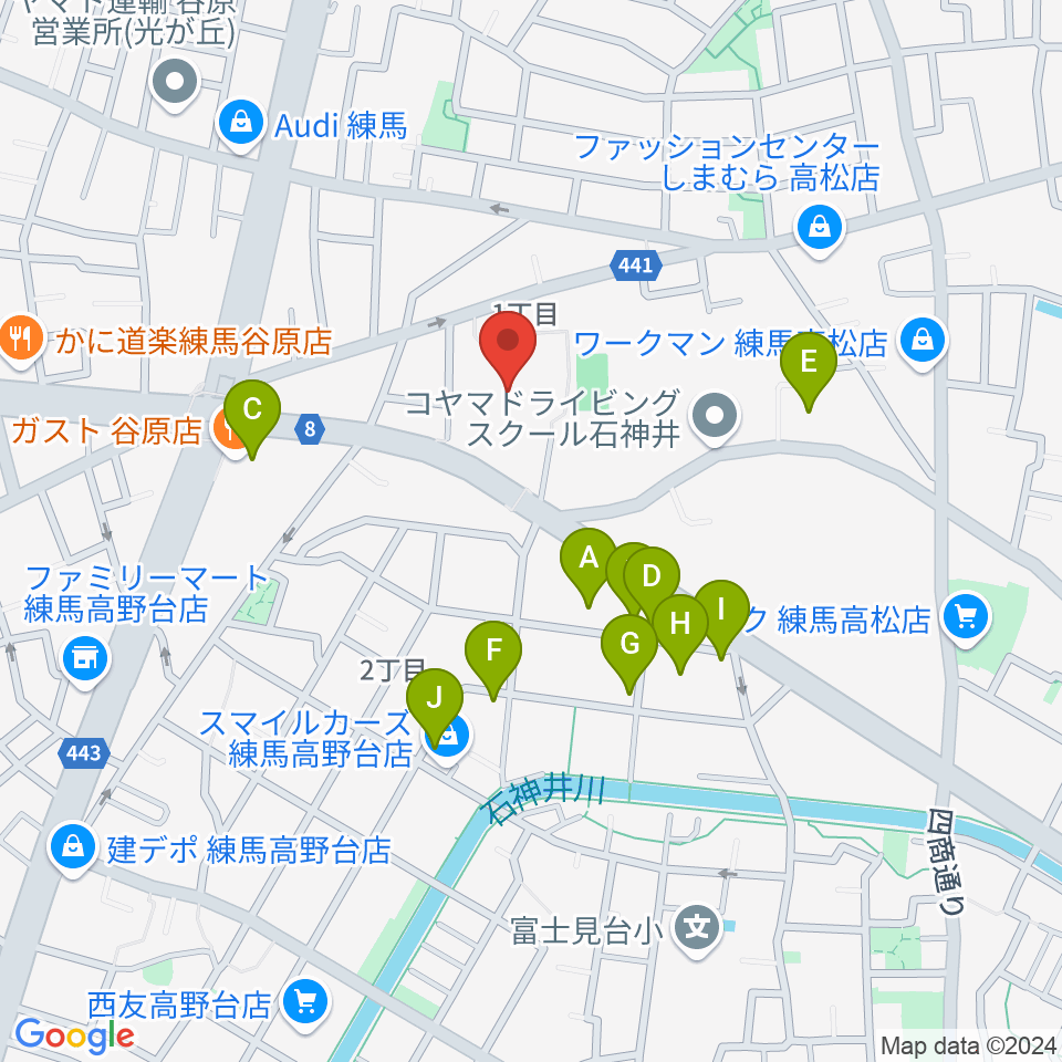 練馬区立総合体育館周辺のファミレス・ファーストフード一覧地図