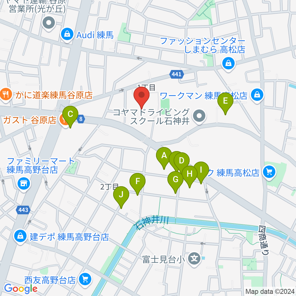 練馬区立総合体育館周辺のファミレス・ファーストフード一覧地図