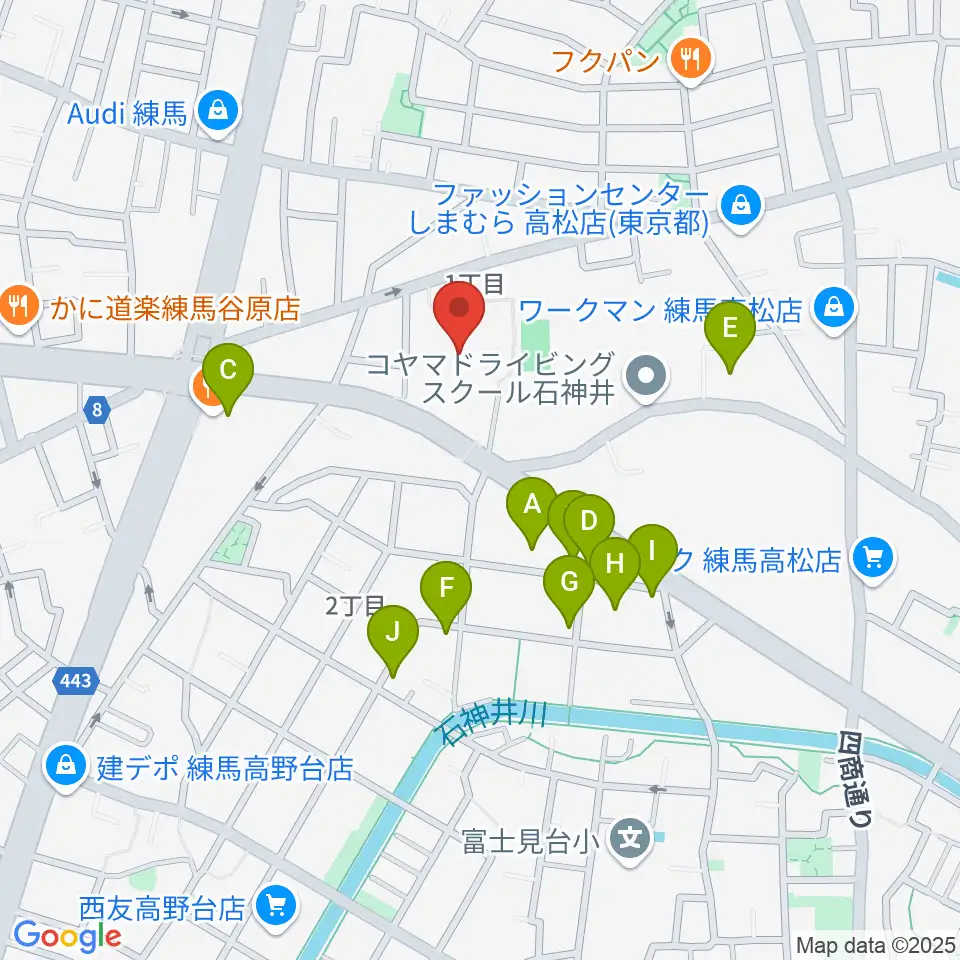 練馬区立総合体育館周辺のファミレス・ファーストフード一覧地図