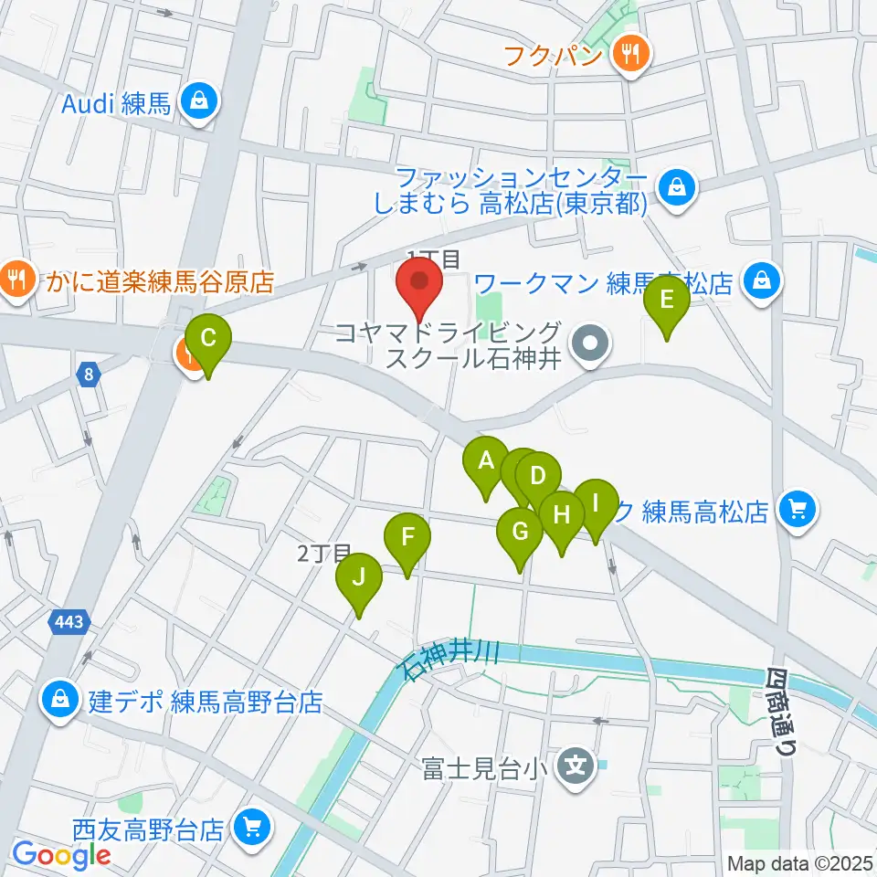 練馬区立総合体育館周辺のファミレス・ファーストフード一覧地図
