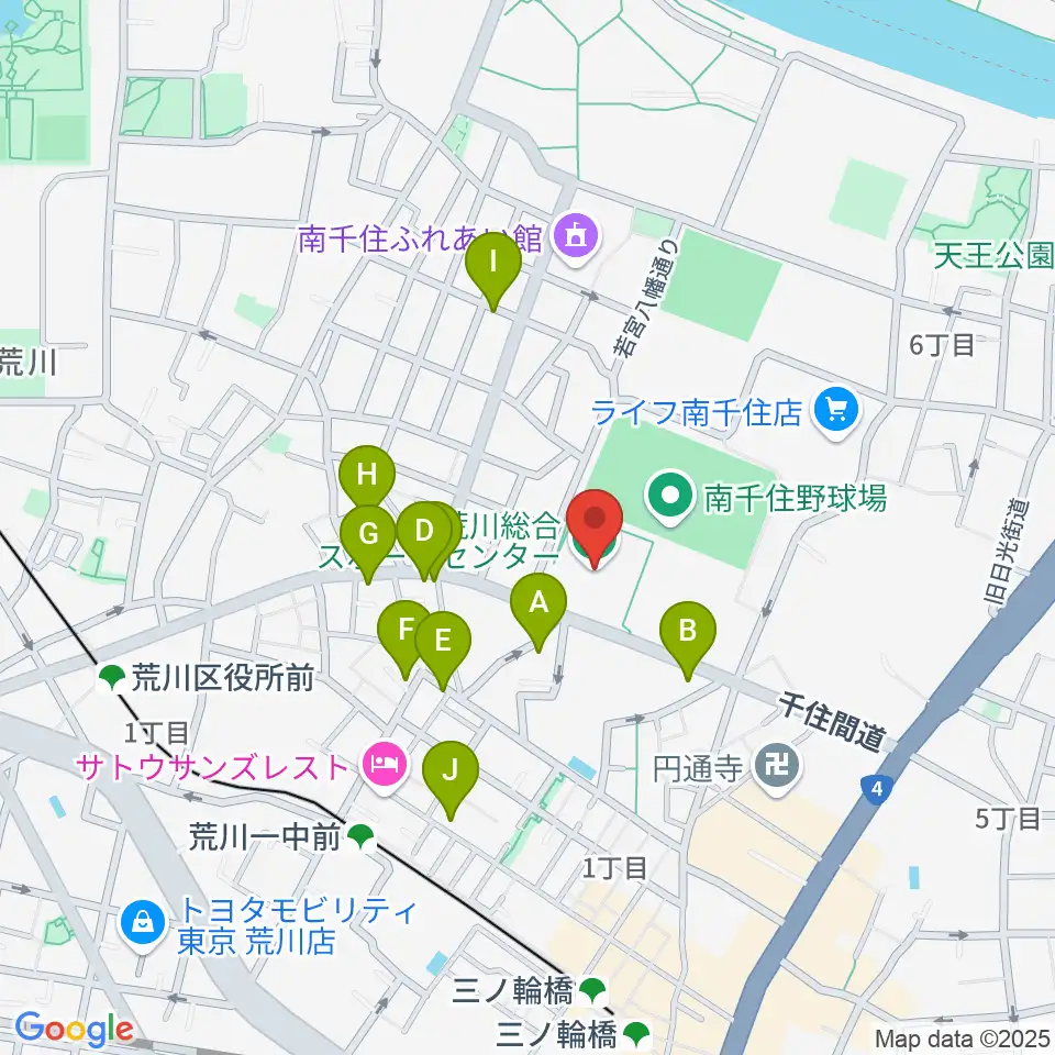 荒川総合スポーツセンター周辺のファミレス・ファーストフード一覧地図