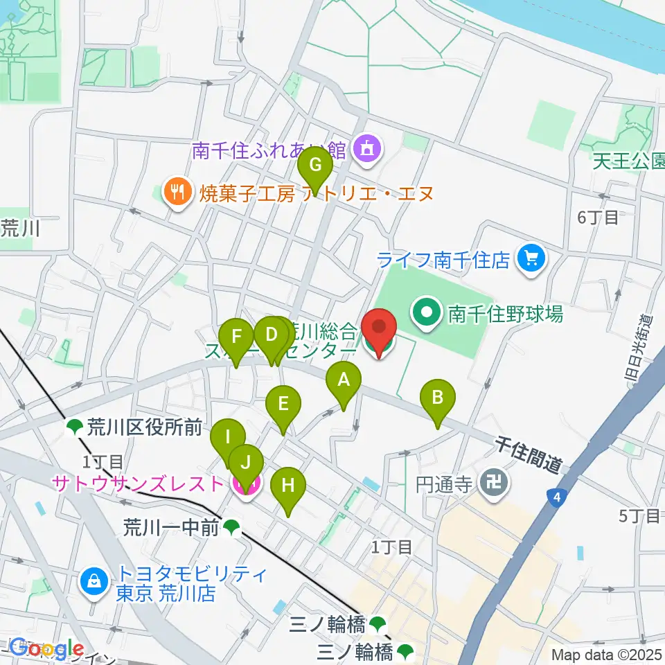 荒川総合スポーツセンター周辺のファミレス・ファーストフード一覧地図