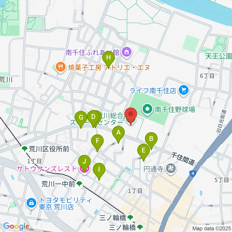 荒川総合スポーツセンター周辺のファミレス・ファーストフード一覧地図