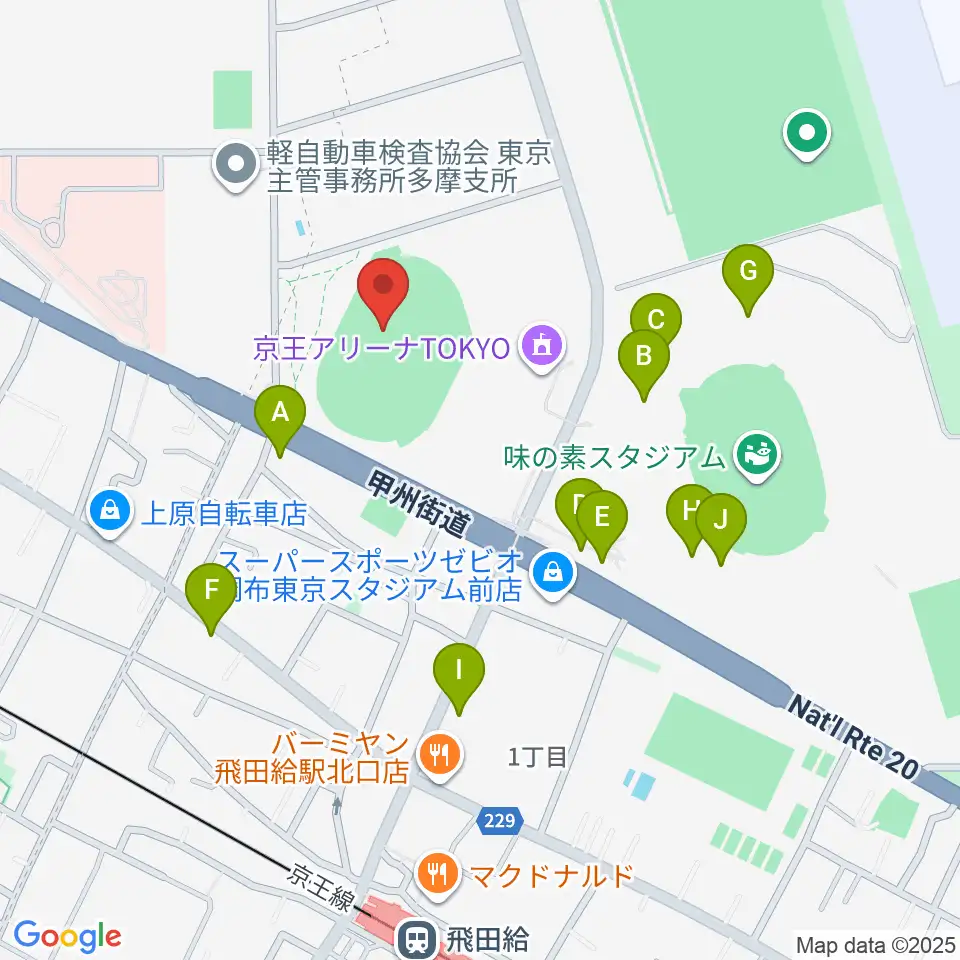 AGFフィールド周辺のファミレス・ファーストフード一覧地図