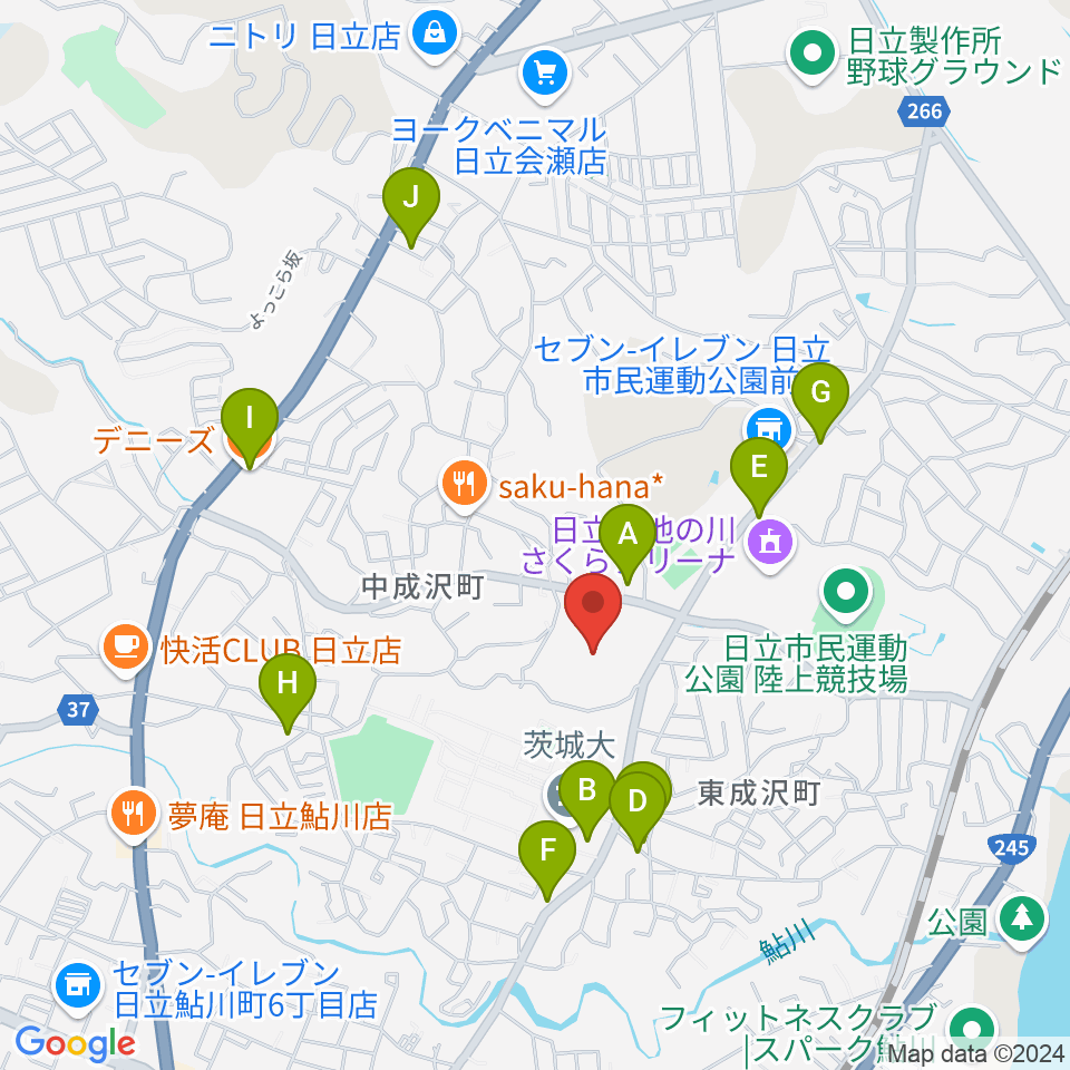 日立市民運動公園野球場周辺のファミレス・ファーストフード一覧地図