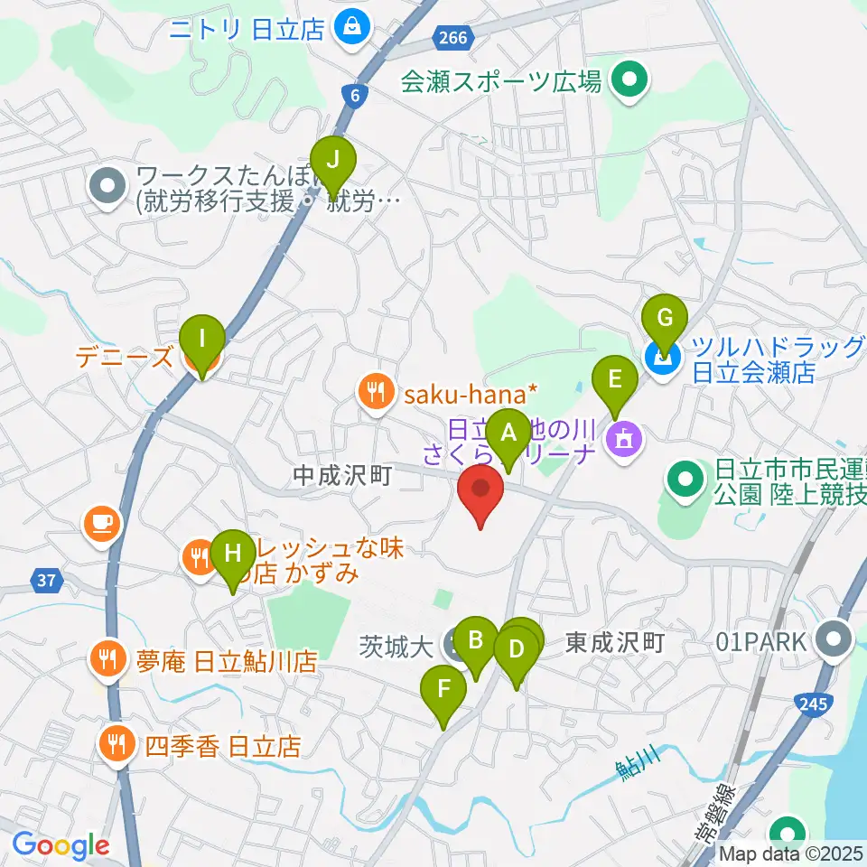 日立市民運動公園野球場周辺のファミレス・ファーストフード一覧地図