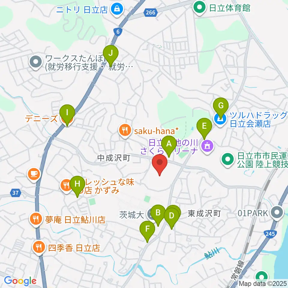 日立市民運動公園野球場周辺のファミレス・ファーストフード一覧地図