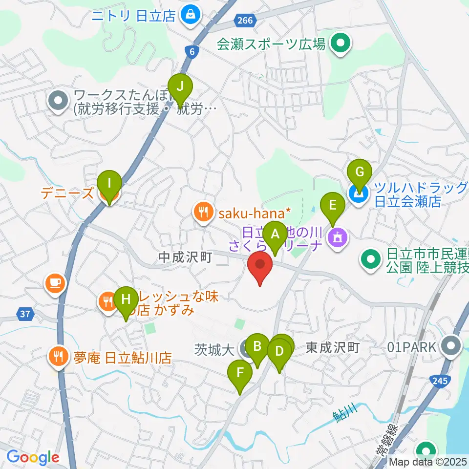 日立市民運動公園野球場周辺のファミレス・ファーストフード一覧地図