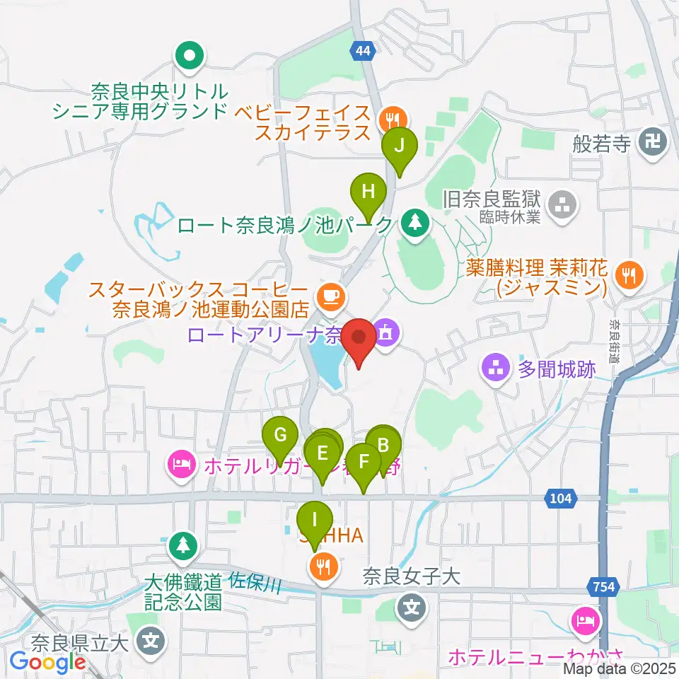 ロート奈良武道場周辺のファミレス・ファーストフード一覧地図