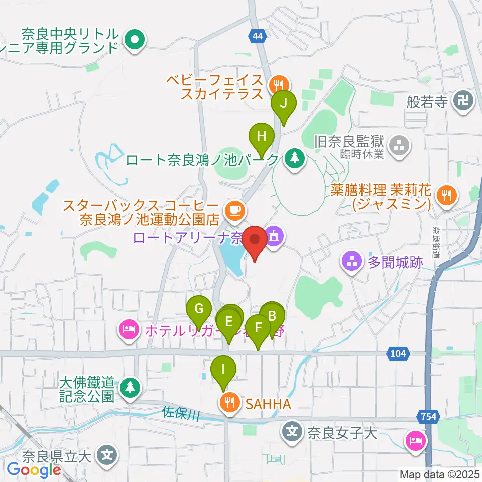 ロート奈良武道場周辺のファミレス・ファーストフード一覧地図
