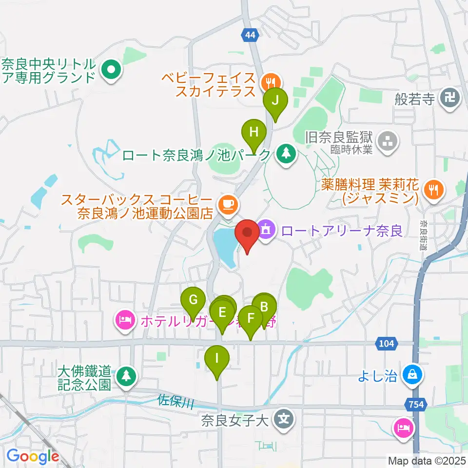 ロート奈良武道場周辺のファミレス・ファーストフード一覧地図