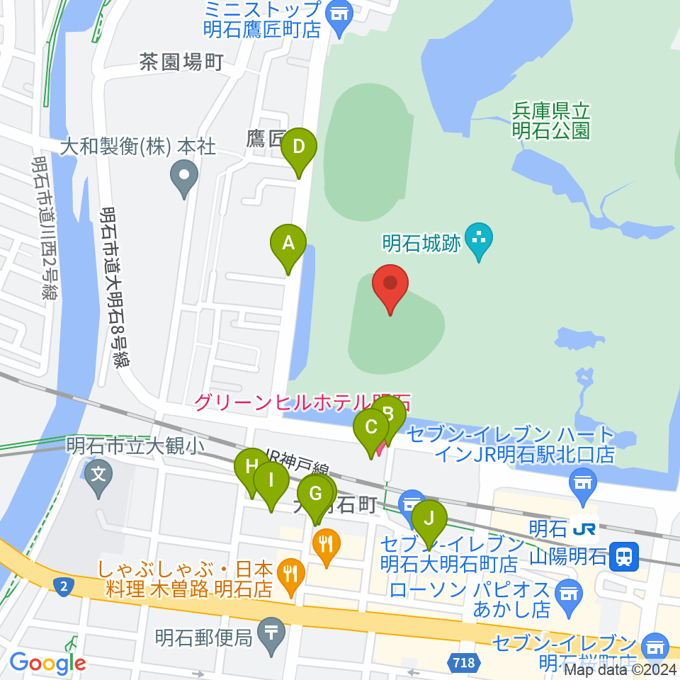 明石トーカロ球場周辺のファミレス・ファーストフード一覧地図