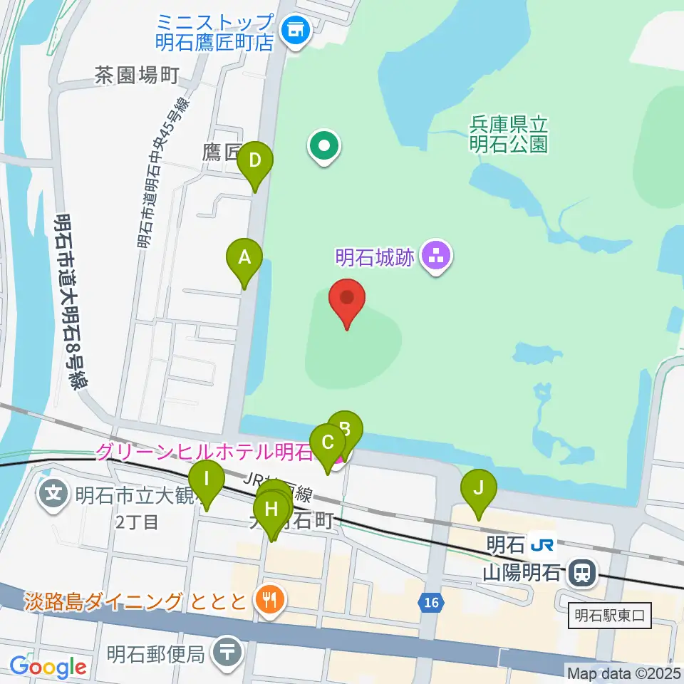 明石トーカロ球場周辺のファミレス・ファーストフード一覧地図