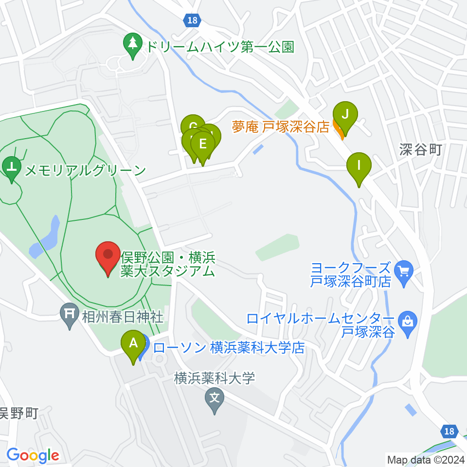 俣野公園・横浜薬大スタジアム周辺のファミレス・ファーストフード一覧地図