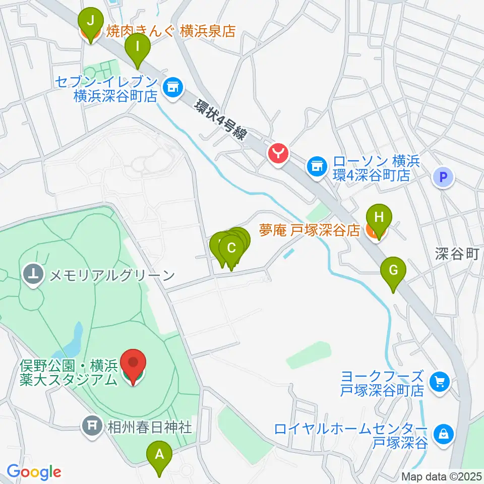 俣野公園・横浜薬大スタジアム周辺のファミレス・ファーストフード一覧地図