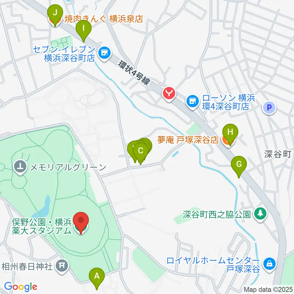 俣野公園・横浜薬大スタジアム周辺のファミレス・ファーストフード一覧地図