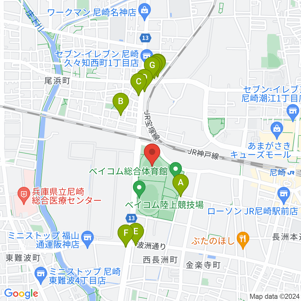 ベイコム野球場周辺のファミレス・ファーストフード一覧地図