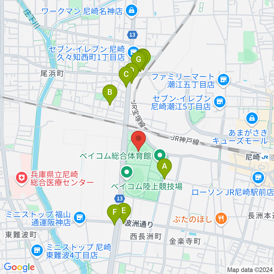 ベイコム野球場周辺のファミレス・ファーストフード一覧地図