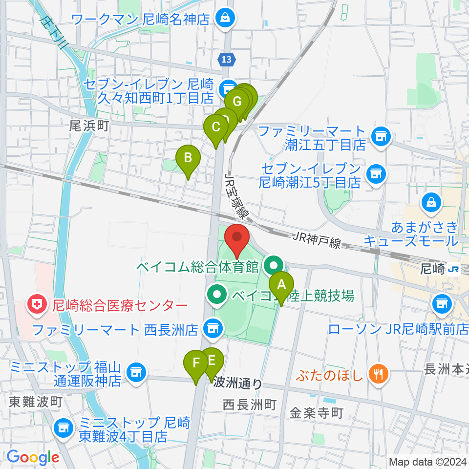 ベイコム野球場周辺のファミレス・ファーストフード一覧地図