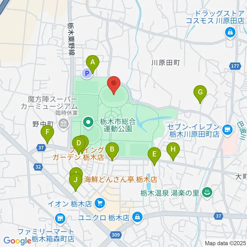 ニッコークリエートスポーツフィールドとちぎ周辺のファミレス・ファーストフード一覧地図