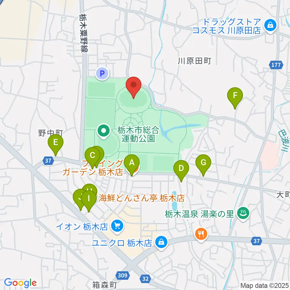 ニッコークリエートスポーツフィールドとちぎ周辺のファミレス・ファーストフード一覧地図