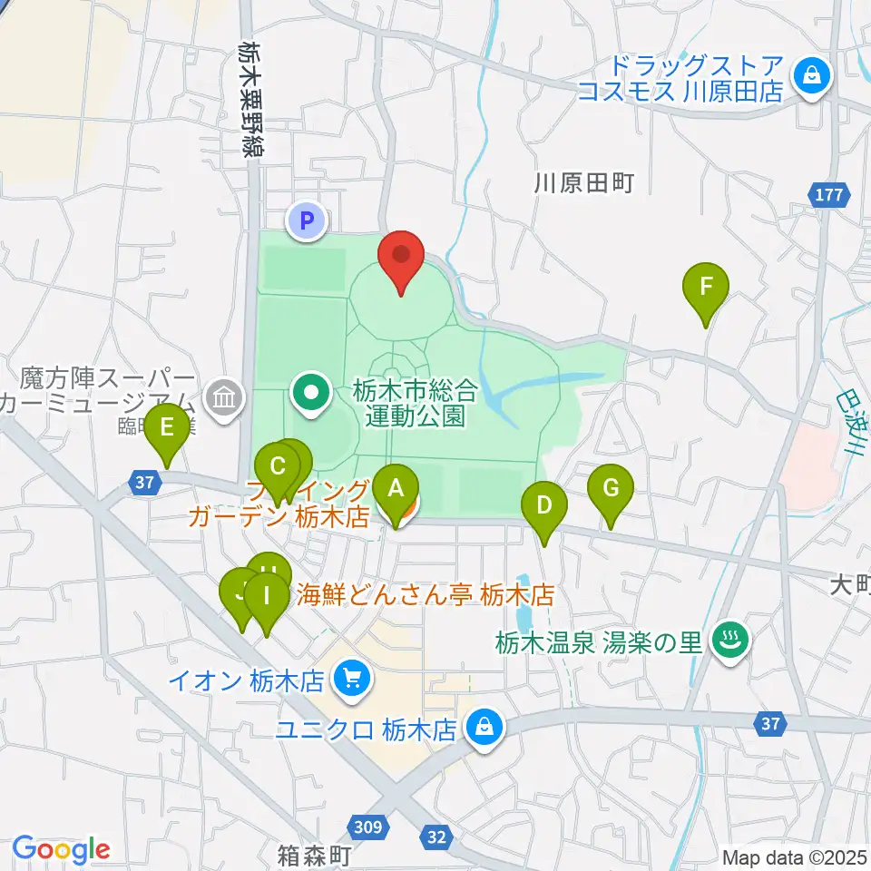 ニッコークリエートスポーツフィールドとちぎ周辺のファミレス・ファーストフード一覧地図