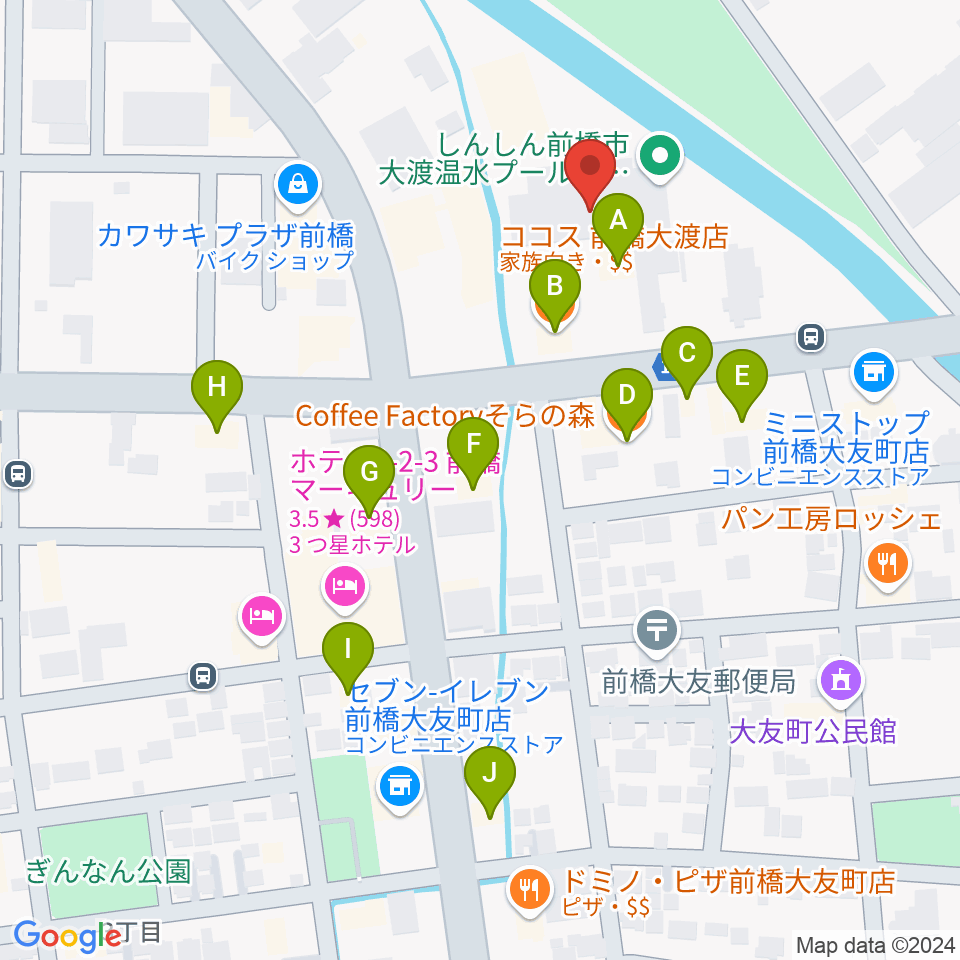 しんしん大渡温水プール・トレーニングセンター周辺のファミレス・ファーストフード一覧地図