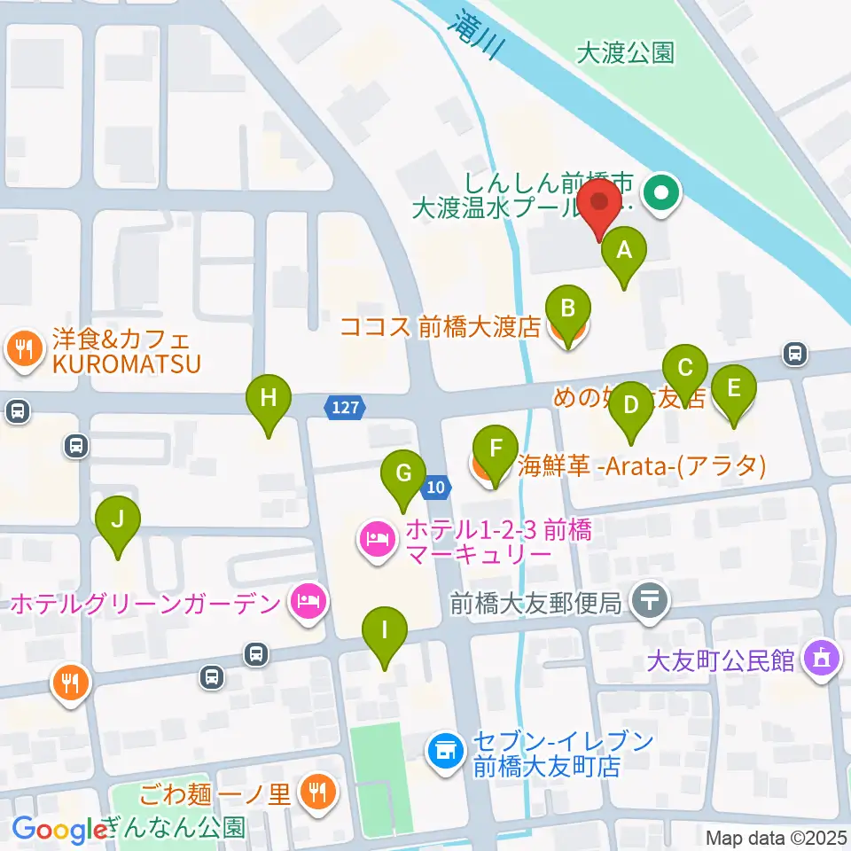 しんしん大渡温水プール・トレーニングセンター周辺のファミレス・ファーストフード一覧地図