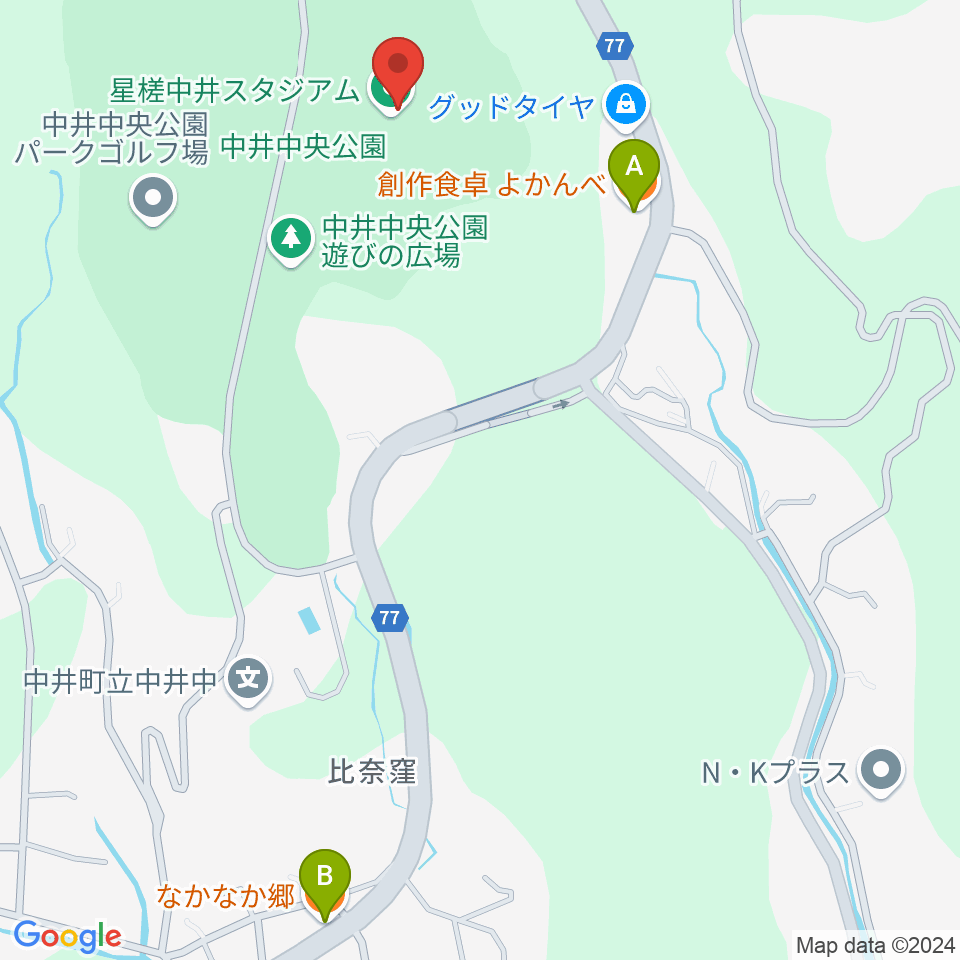 星槎中井スタジアム 中井町中央公園野球場周辺のファミレス・ファーストフード一覧地図