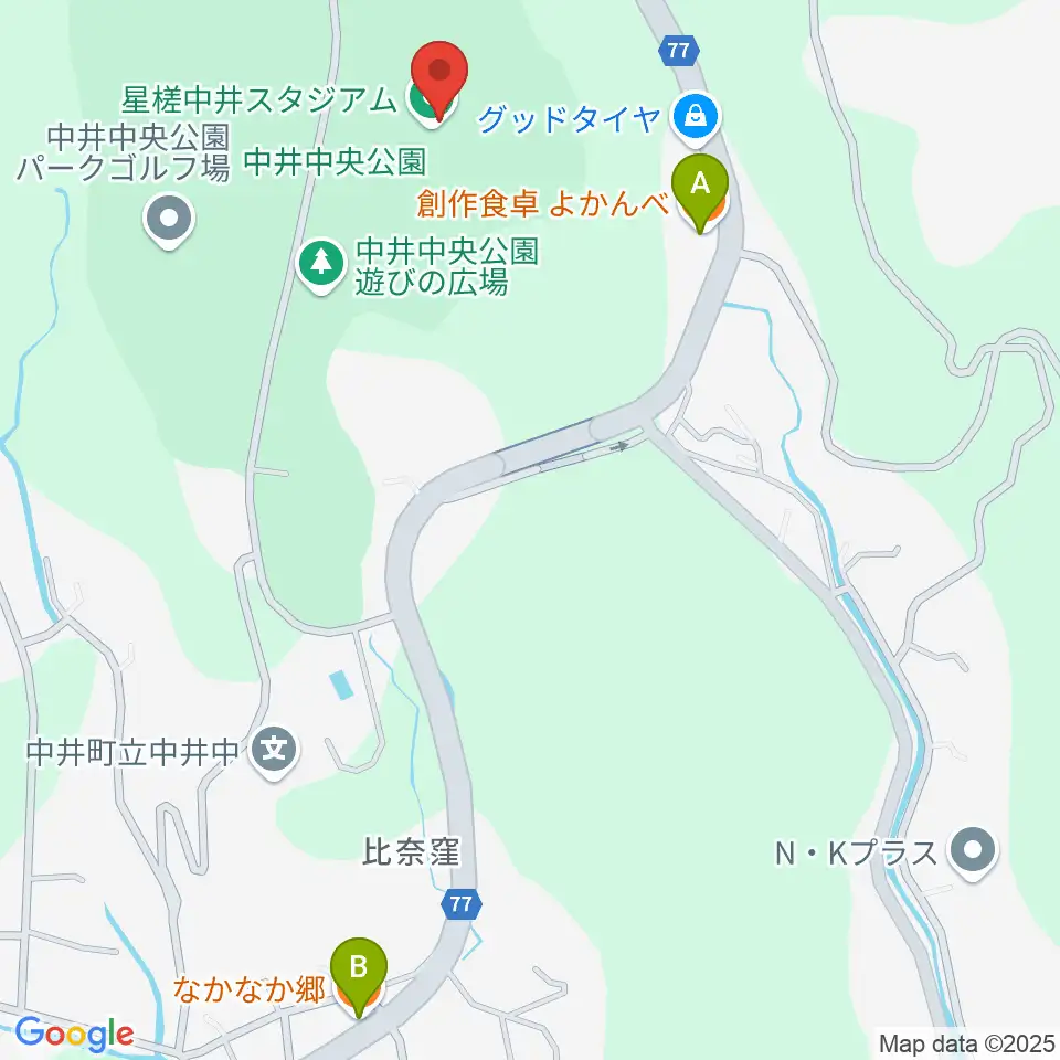 星槎中井スタジアム周辺のファミレス・ファーストフード一覧地図