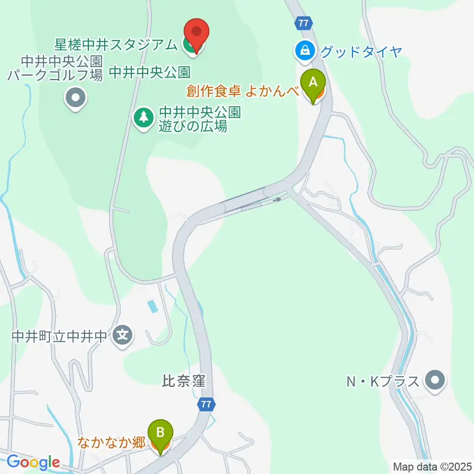 星槎中井スタジアム周辺のファミレス・ファーストフード一覧地図