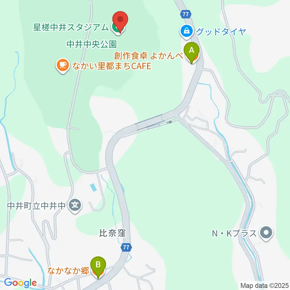 星槎中井スタジアム周辺のファミレス・ファーストフード一覧地図