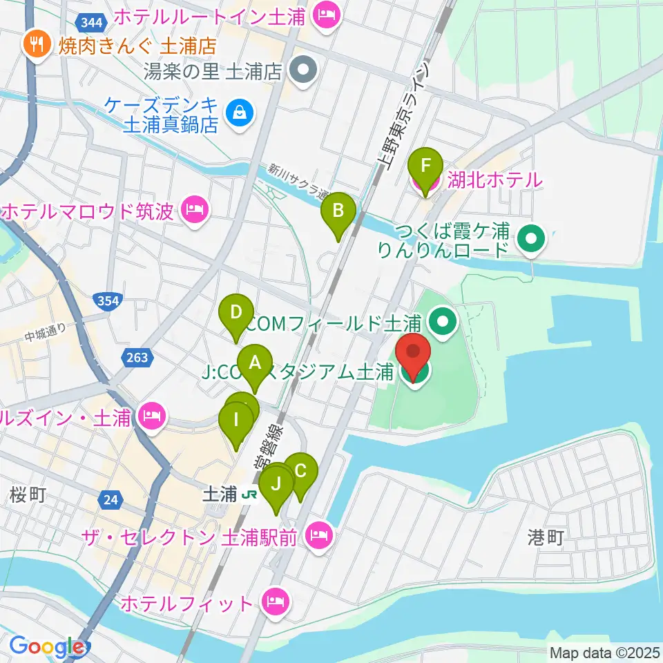 J:COMスタジアム土浦周辺のファミレス・ファーストフード一覧地図