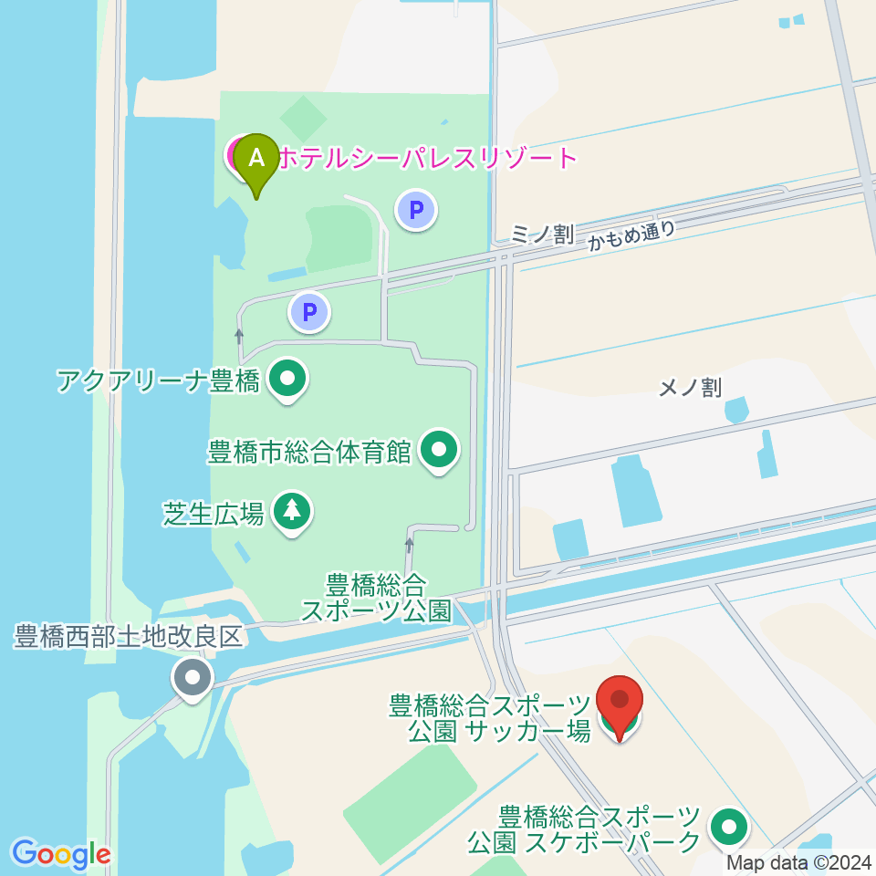 豊橋総合スポーツ公園サッカー場周辺のファミレス・ファーストフード一覧地図