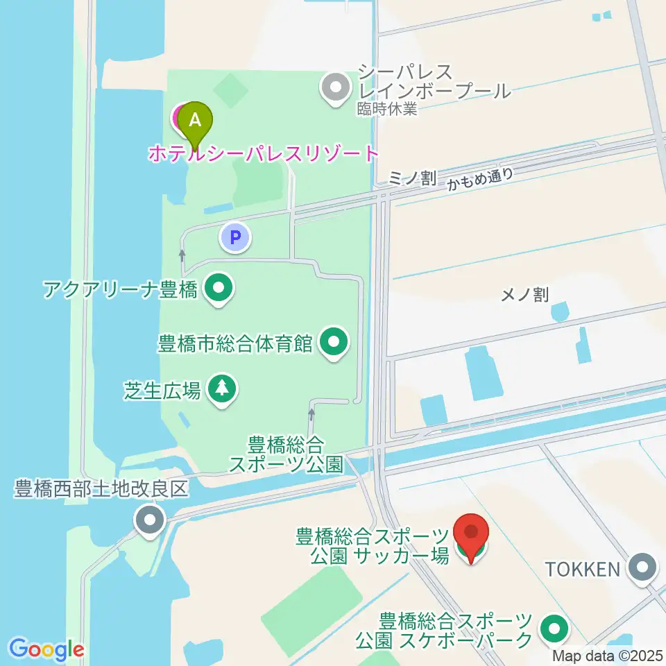 豊橋総合スポーツ公園サッカー場周辺のファミレス・ファーストフード一覧地図