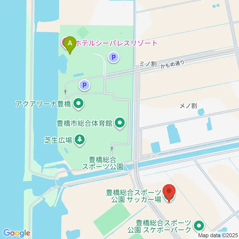 豊橋総合スポーツ公園サッカー場周辺のファミレス・ファーストフード一覧地図