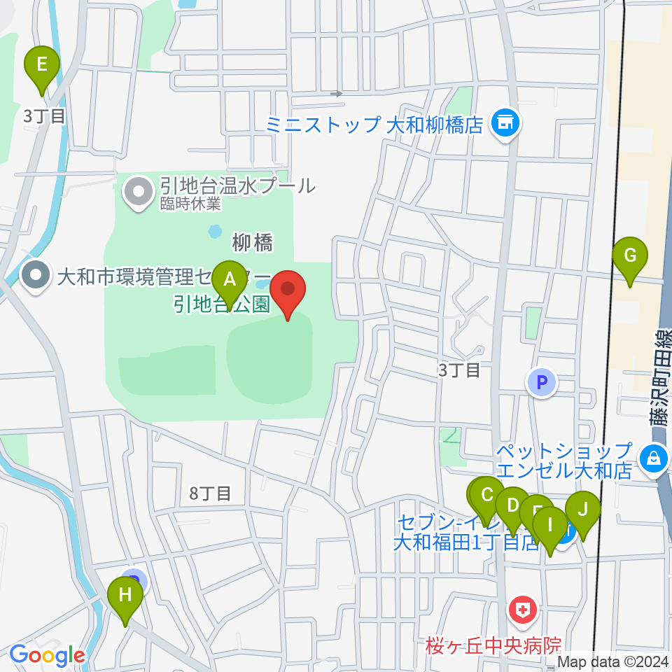 大和スタジアム周辺のファミレス・ファーストフード一覧地図