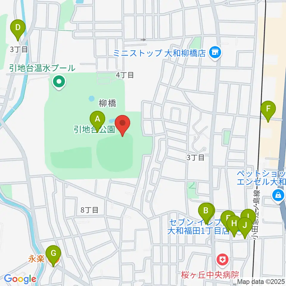 大和スタジアム周辺のファミレス・ファーストフード一覧地図