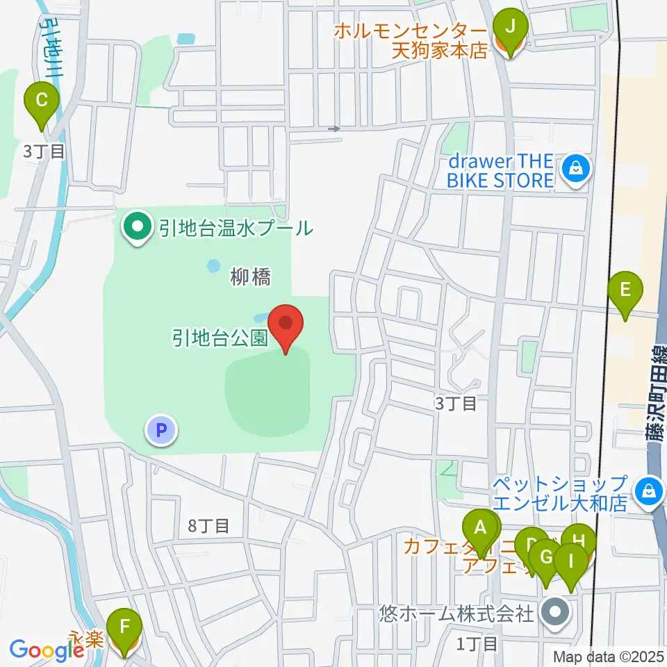 大和スタジアム周辺のファミレス・ファーストフード一覧地図