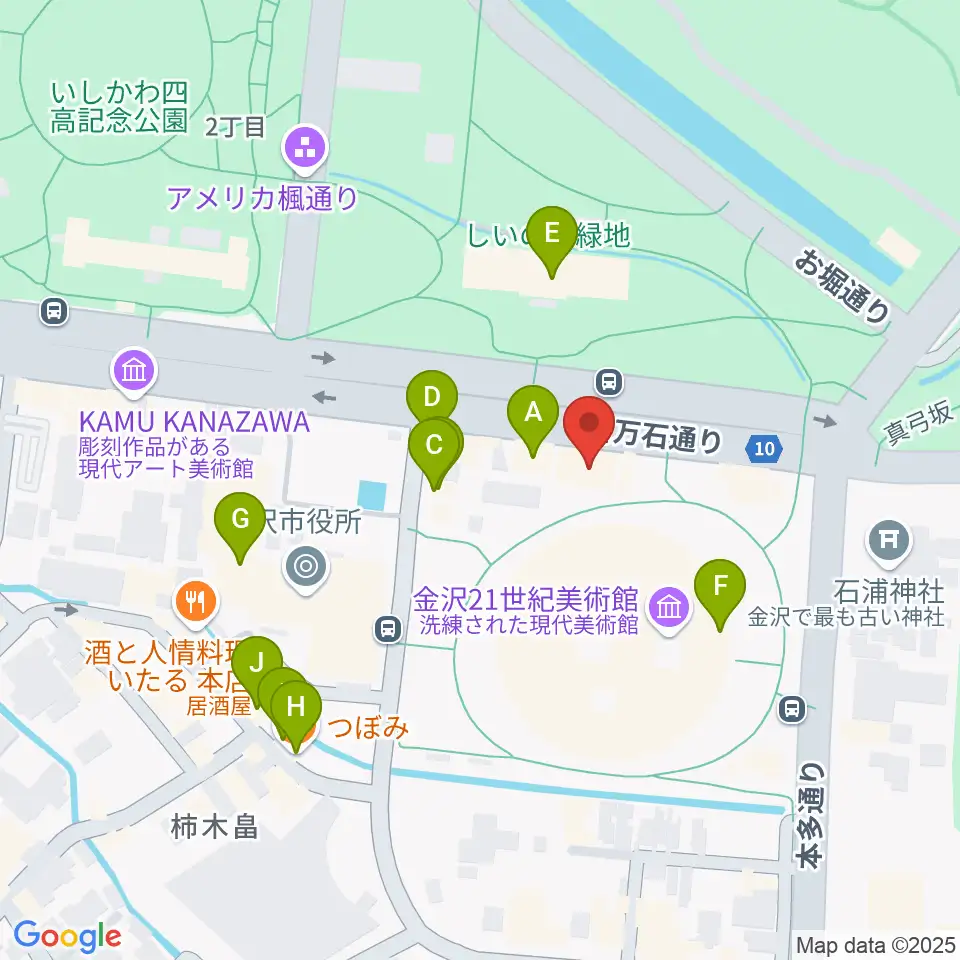 金沢能楽美術館周辺のファミレス・ファーストフード一覧地図