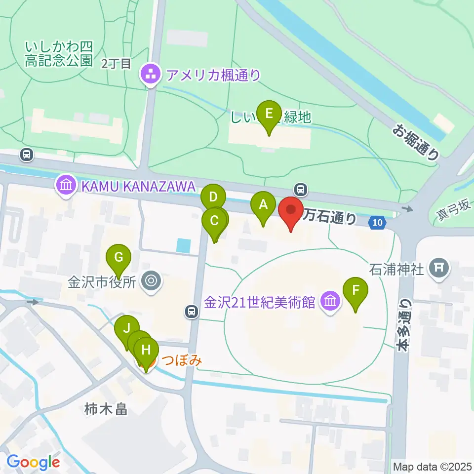 金沢能楽美術館周辺のファミレス・ファーストフード一覧地図