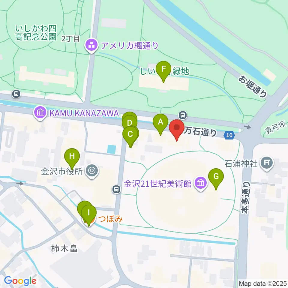金沢能楽美術館周辺のファミレス・ファーストフード一覧地図