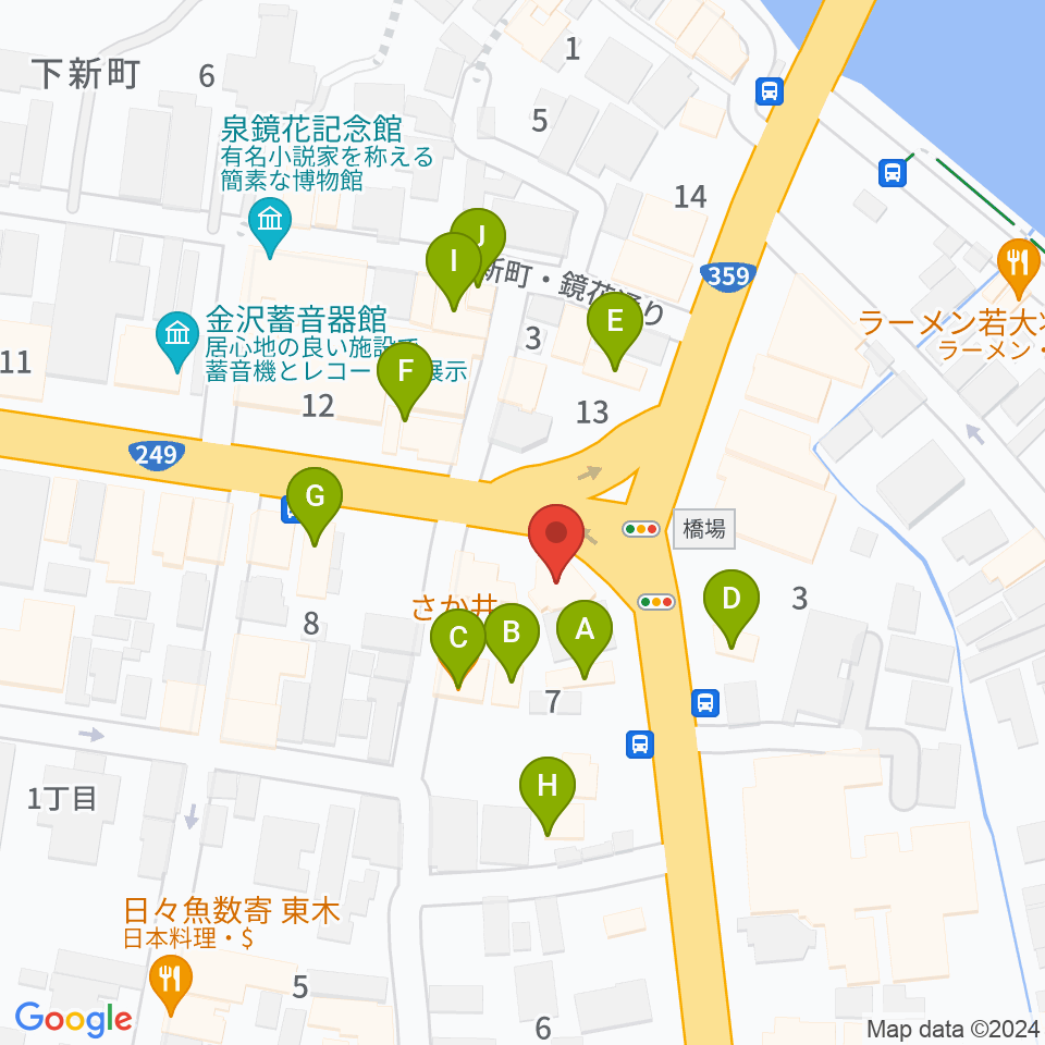 金沢文芸館周辺のファミレス・ファーストフード一覧地図