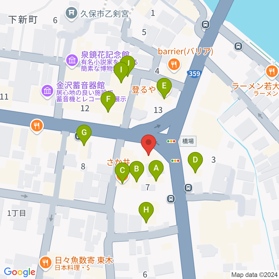 金沢文芸館周辺のファミレス・ファーストフード一覧地図