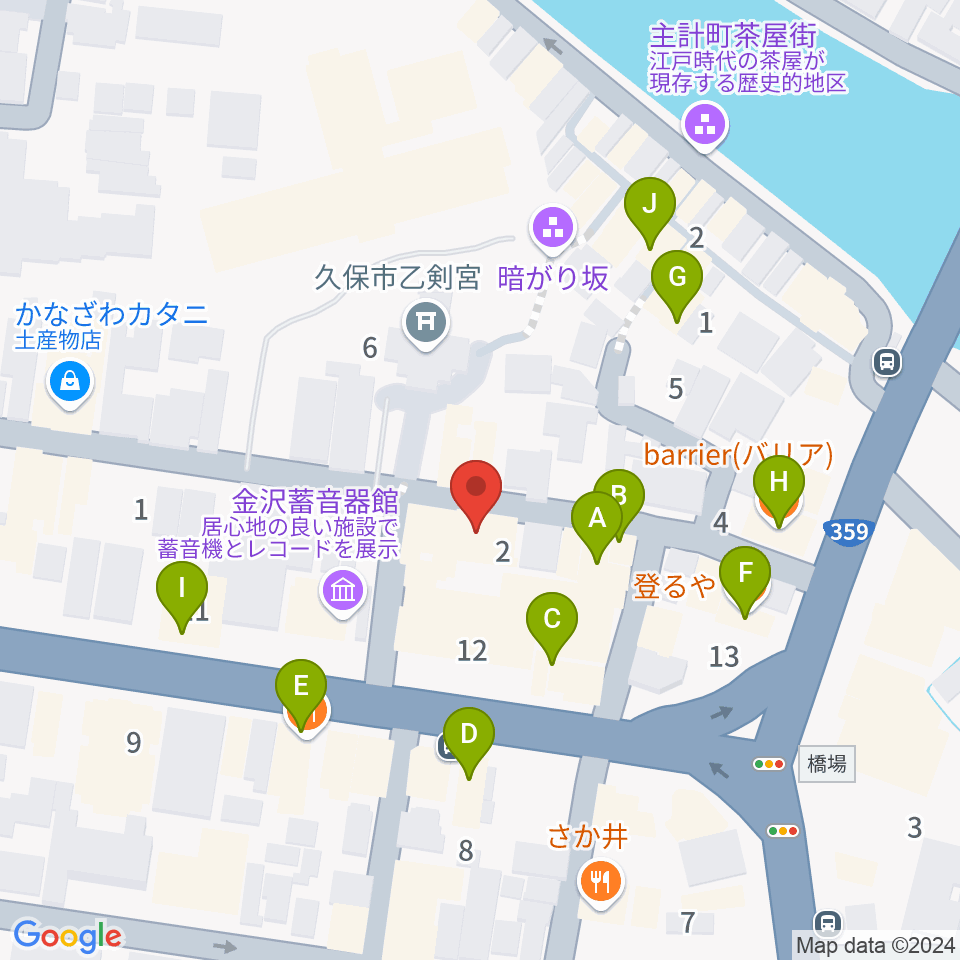 泉鏡花記念館周辺のファミレス・ファーストフード一覧地図