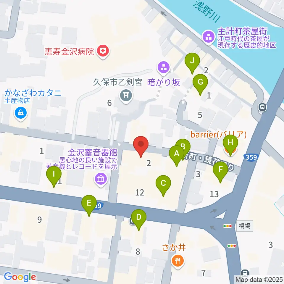 泉鏡花記念館周辺のファミレス・ファーストフード一覧地図