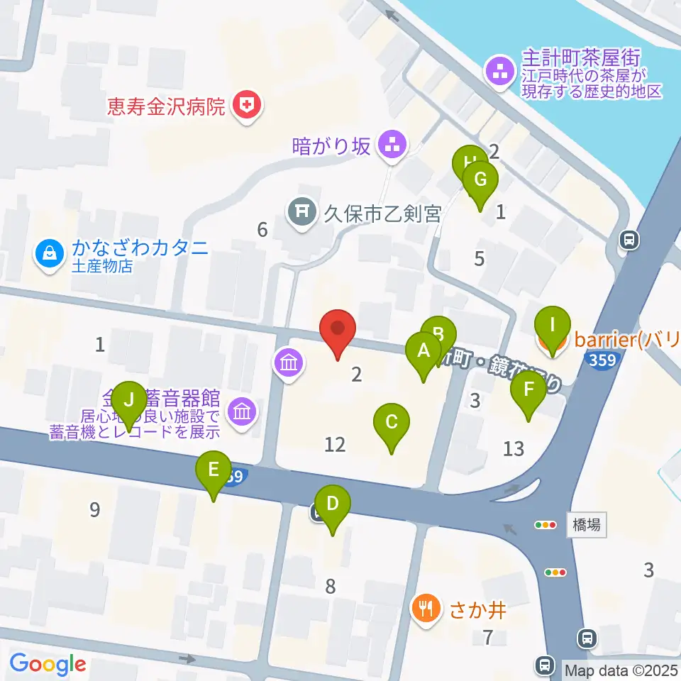 泉鏡花記念館周辺のファミレス・ファーストフード一覧地図